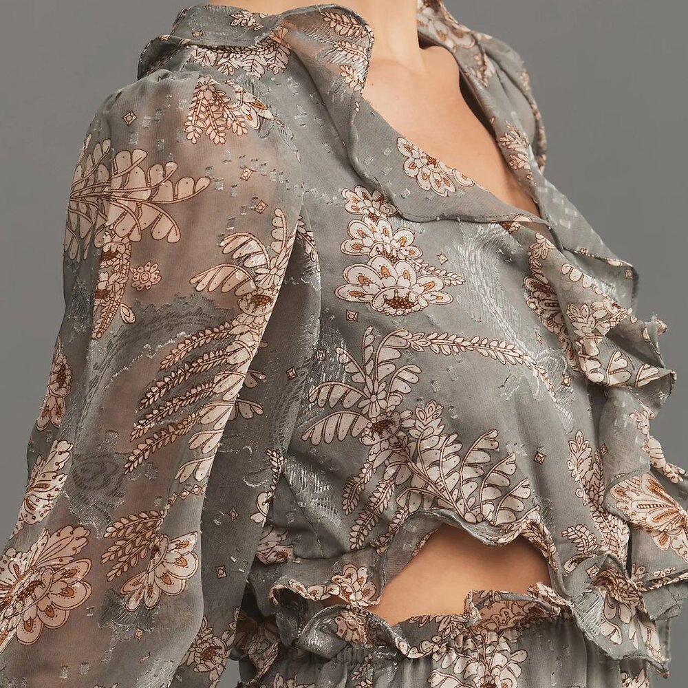 Anthropologie Floral Ruffle Midi Dress in Sage and Blush - Picture 4 of 4